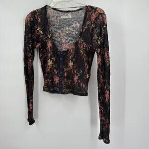 Free People We‎ The Free Womens Sheer Button Top Size M Floral Grunge Whimsigoth
